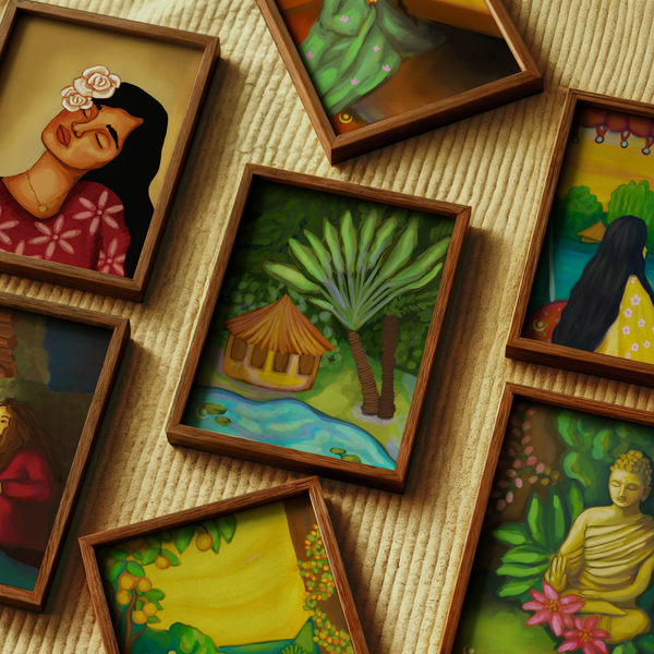 Teak Finish Framed Home Decor Painting